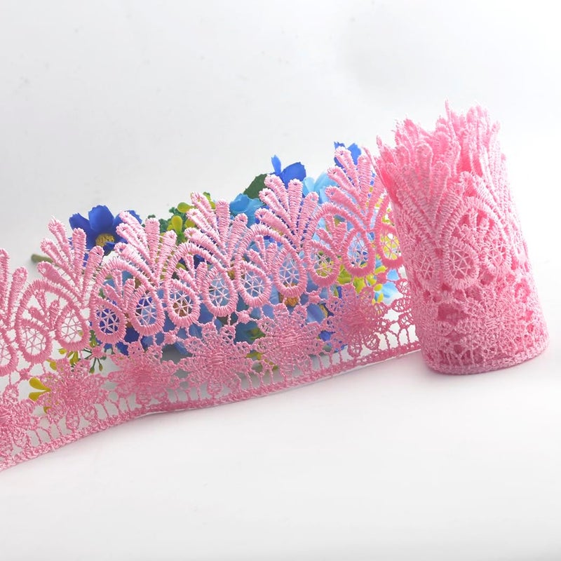 Kuasting 7.5 Yards Floral Lace Edge Trim 9CM Width Laces Trims with Tassel Europe Chips Pattern Inelastic Embroidery Lace Trim for Sewing Making, DIY Crafts, Gift Wrapping, Wedding Decor (Pink) - Image 4